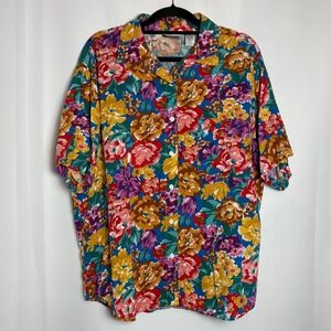 Vintage Gitano Women's Floral Print Short Sleeve Button Up Shirt Size‎ 20W Vacay